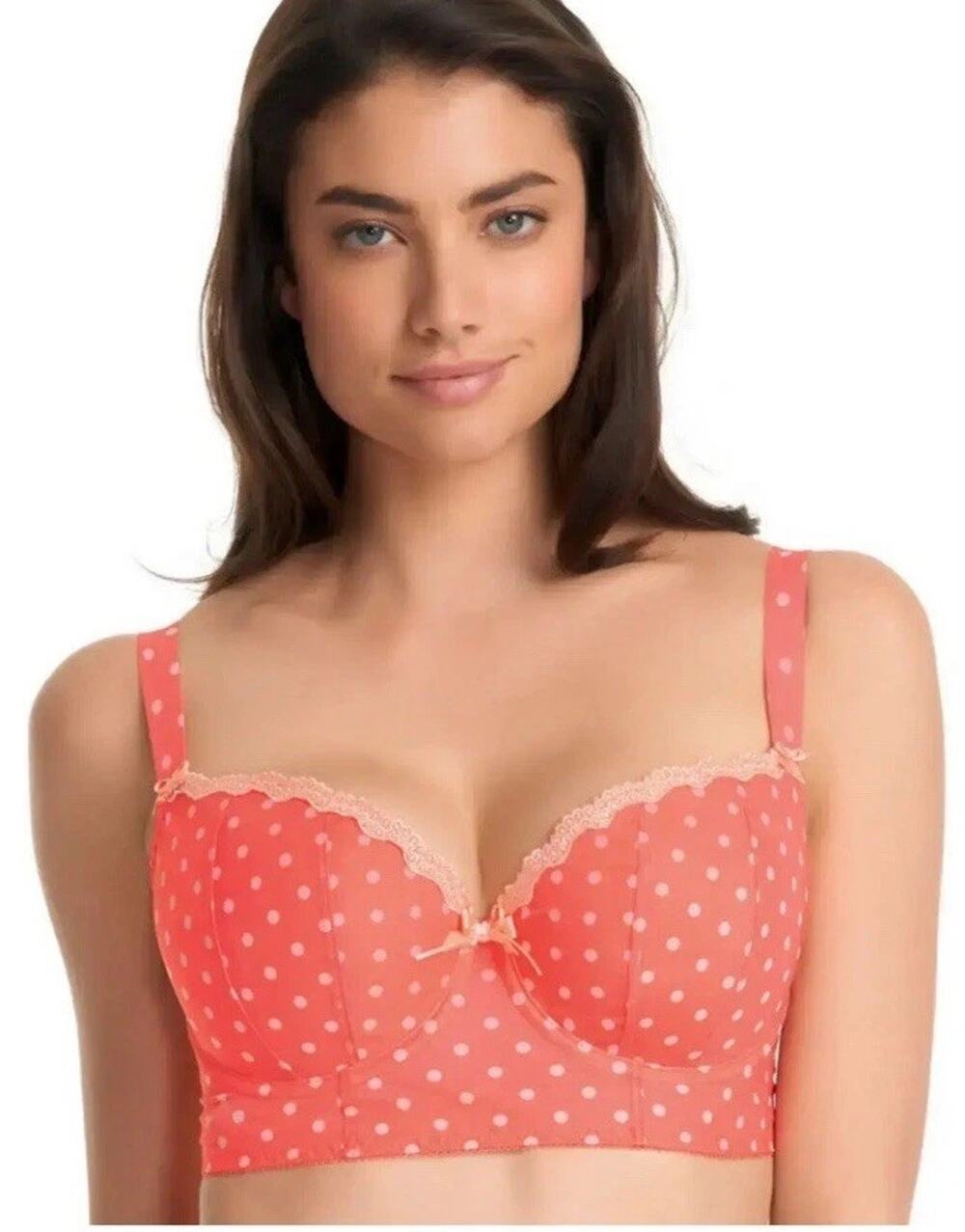 Freya Patsy Longline Bra 32FF UK 32H US Pink Polka Dot Padded Underwire
